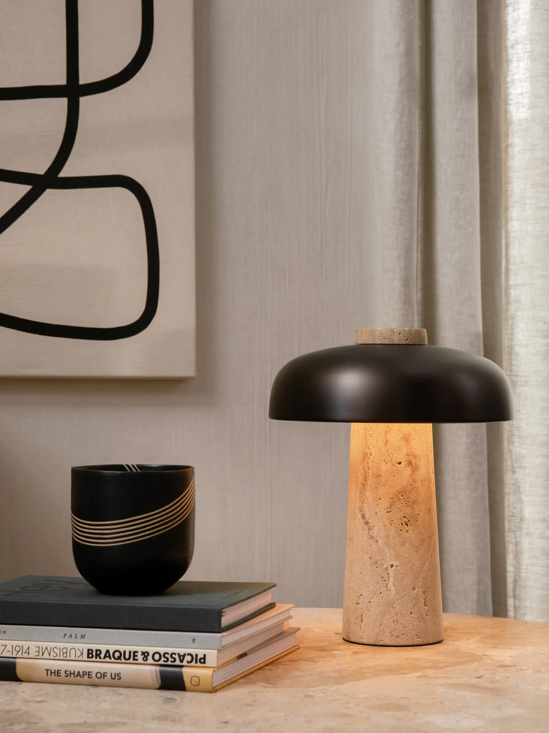 Reverse portabel bordslampa 24,5 cm, Travertine-bronzed aluminium Audo Copenhagen
