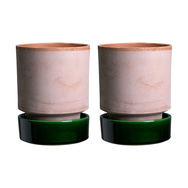 Hoff kruka 2-pack - Ø8 cm, Raw Rosa-Emerald Green (rosa-grön) - Bergs Potter