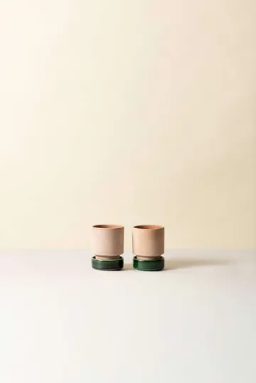 Hoff kruka 2-pack - Ø8 cm, Raw Rosa-Emerald Green (rosa-grön) - Bergs Potter