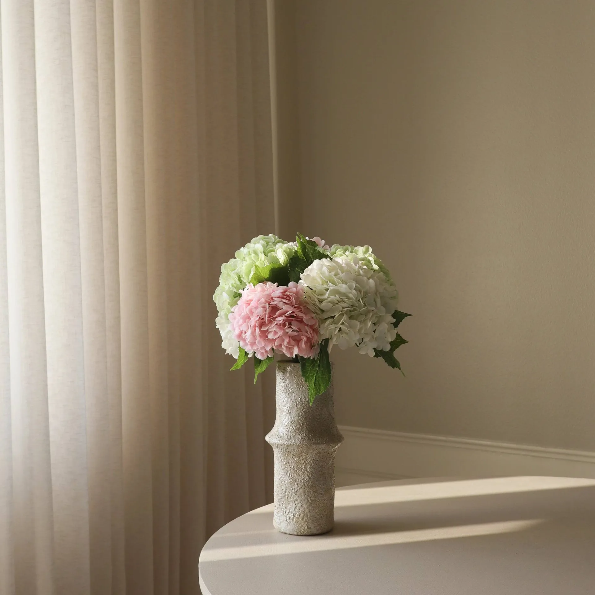 Hortensia konstgjord bukett, Rosa-vit-grön, 7 st Botané