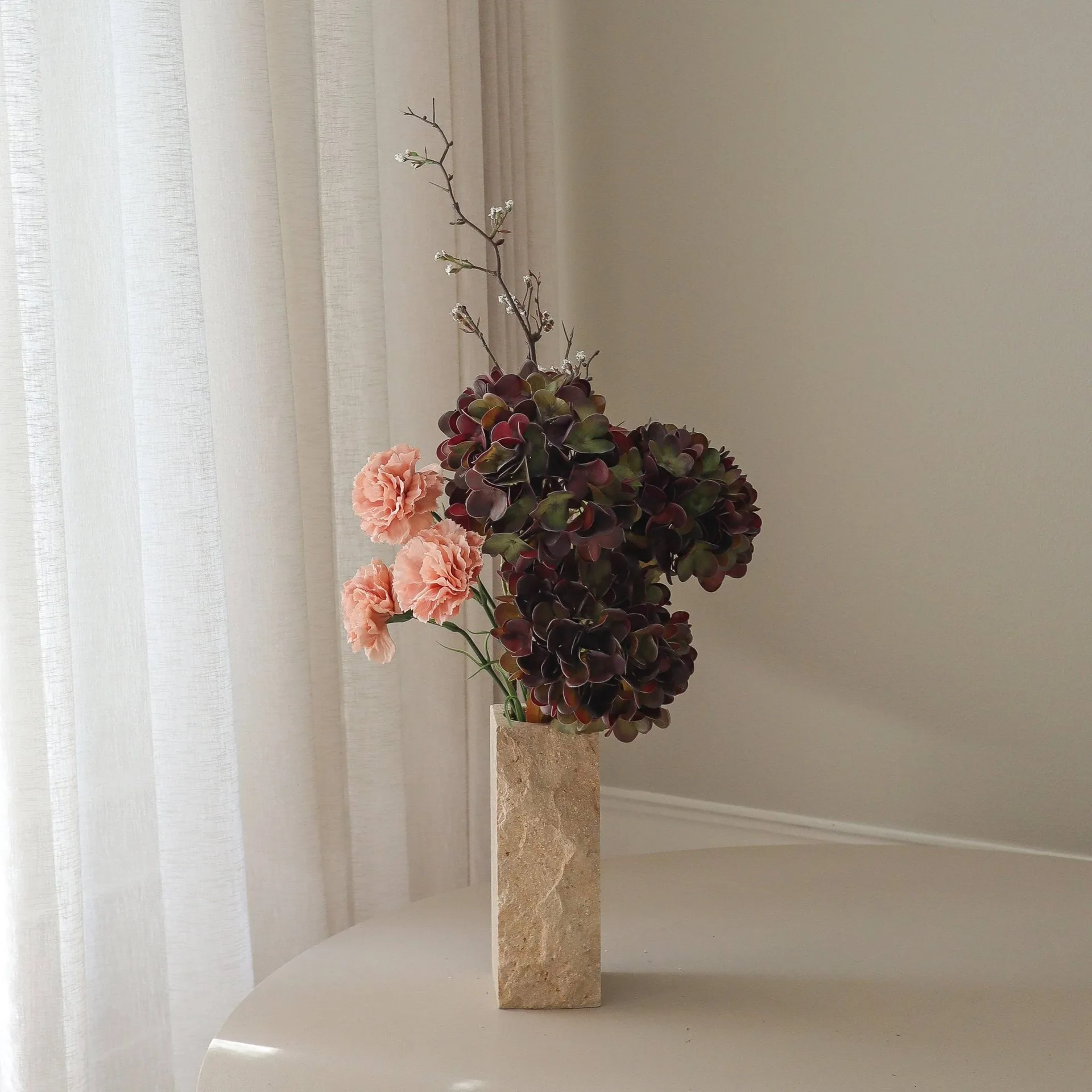 Moody blush konstgjord bukett, Hortensia, nejlika, kvist, 97 cm Botané