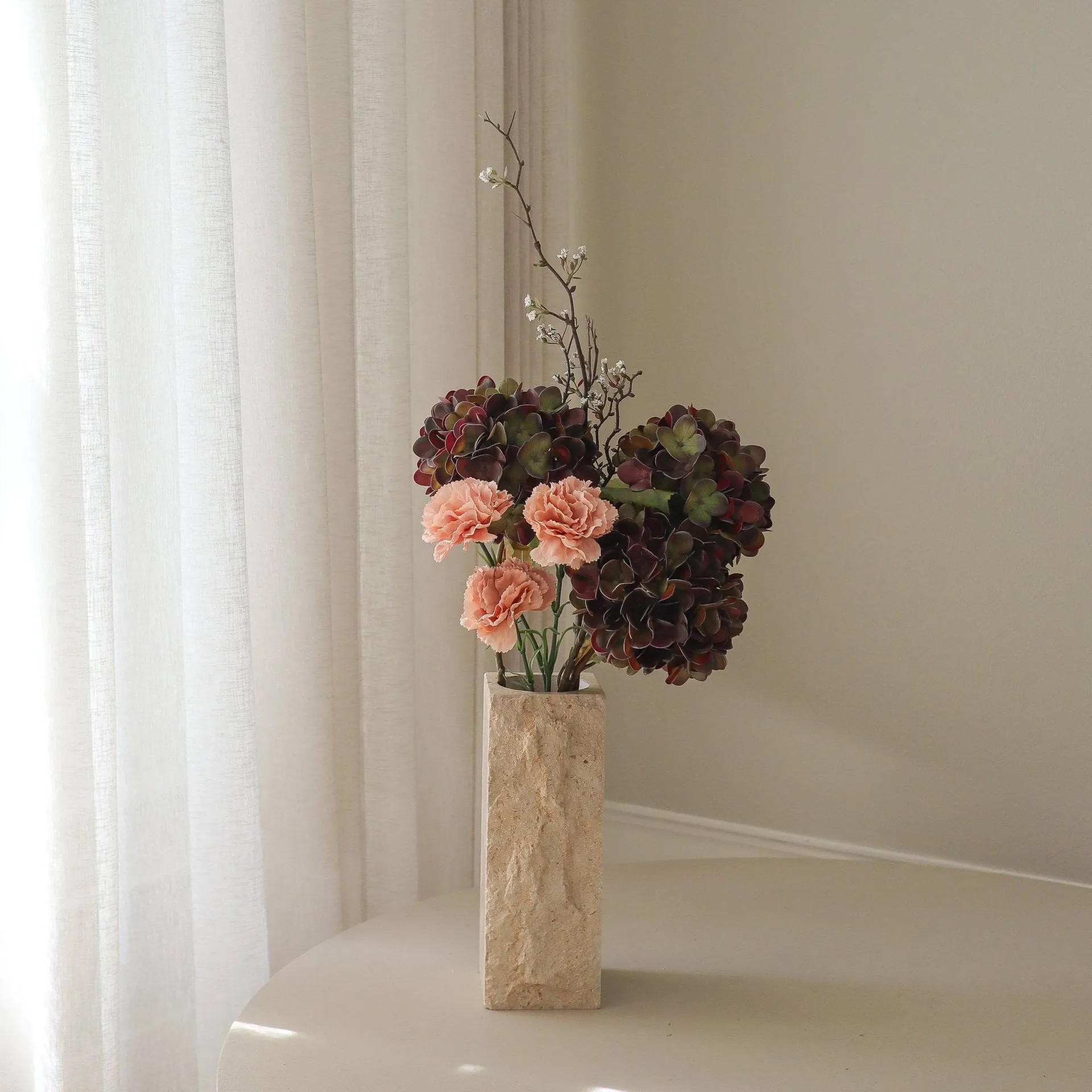 Moody blush konstgjord bukett, Hortensia, nejlika, kvist, 97 cm Botané