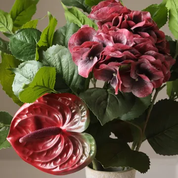 Velvet rouge konstgjord bukett - Hortensia-röd anthurium 6 st - Botané