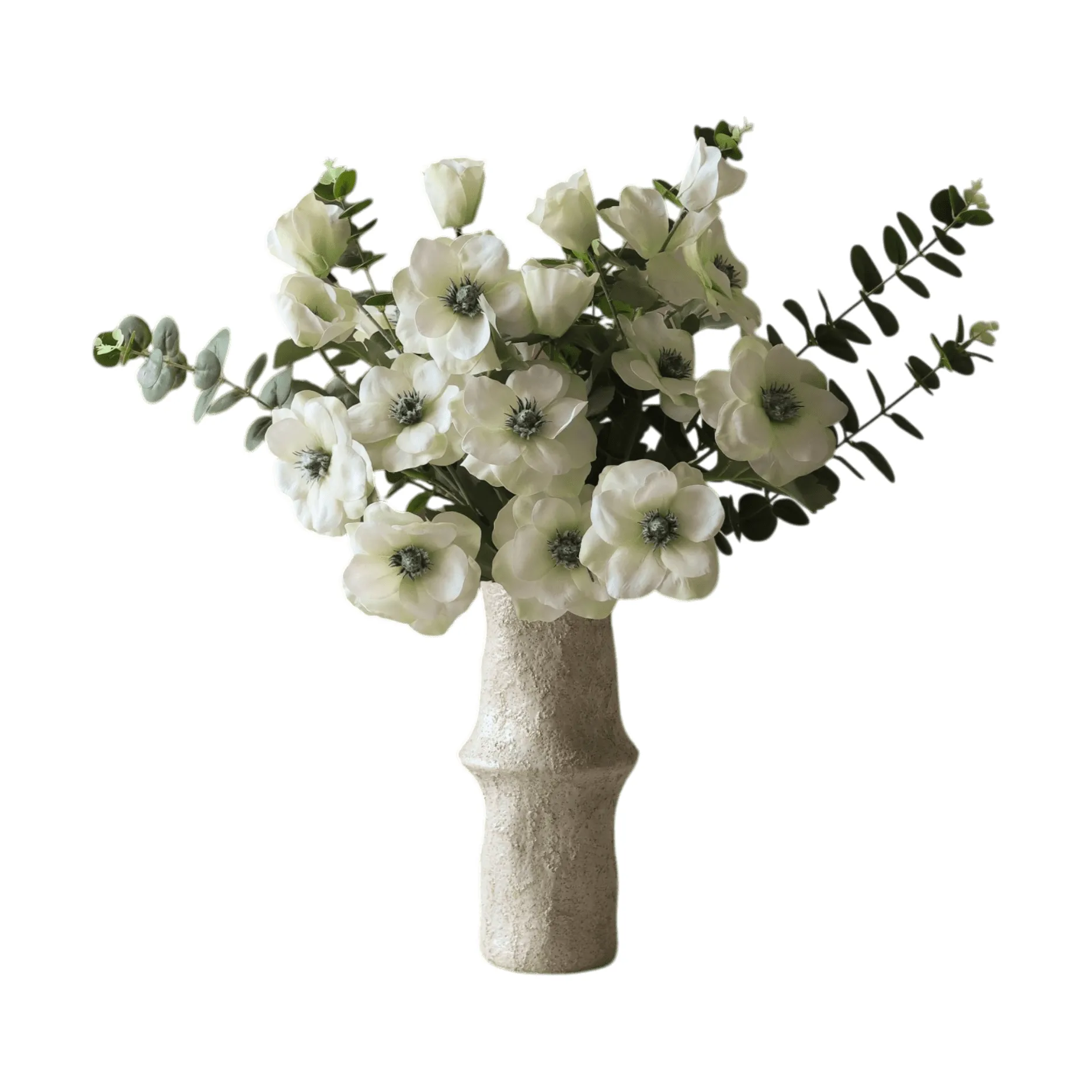 White Satin konstgjord bukett, Anemon-eukalyptus 9 st Botané