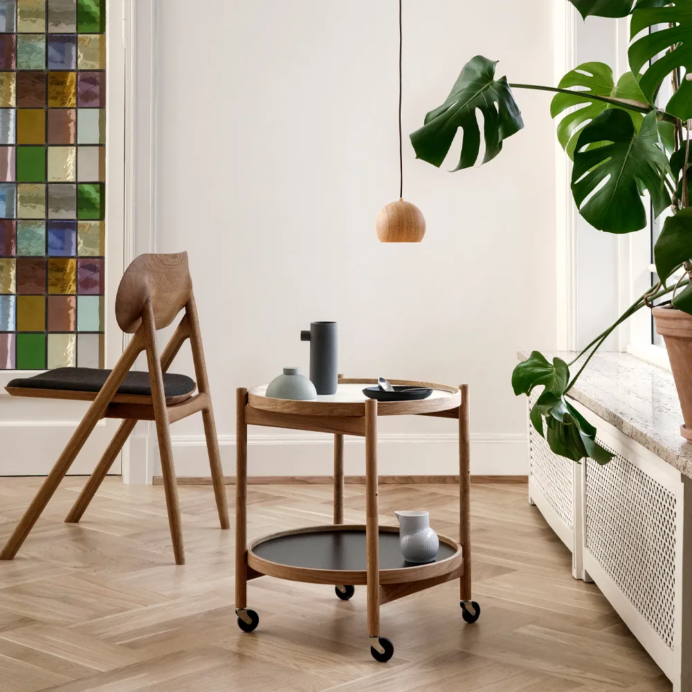 Bølling Tray Table model 50 rullbord, stone, obehandlat ekstativ Brdr. Krüger