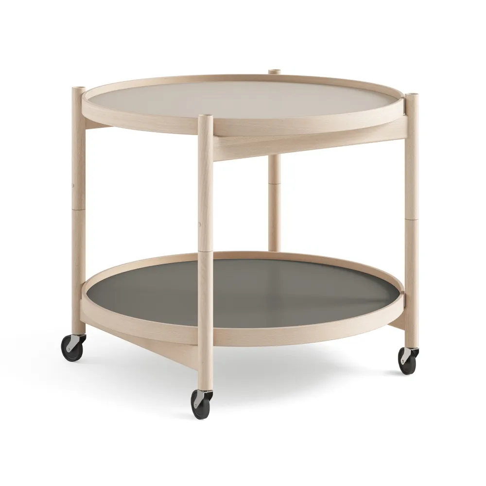 Bølling Tray Table model 60 rullbord, stone, obehandlat bokstativ Brdr. Krüger