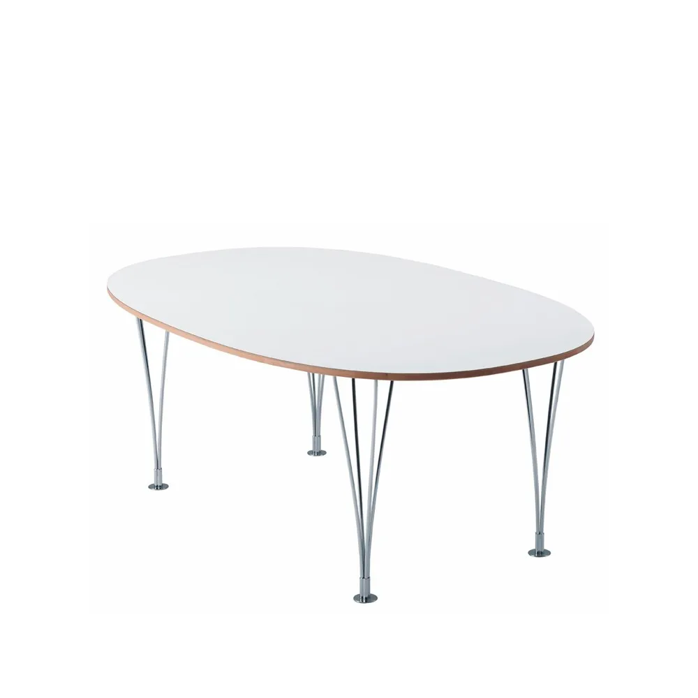 Mi 306 Superellips matbord, vit, naturkant, kromben Bruno Mathsson International