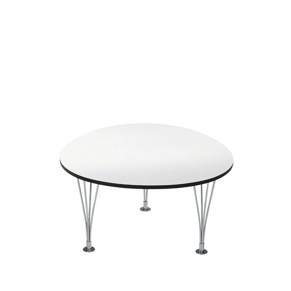 Mi 320 Trisuperellips soffbord, vit, svart kant, kromben Bruno Mathsson International