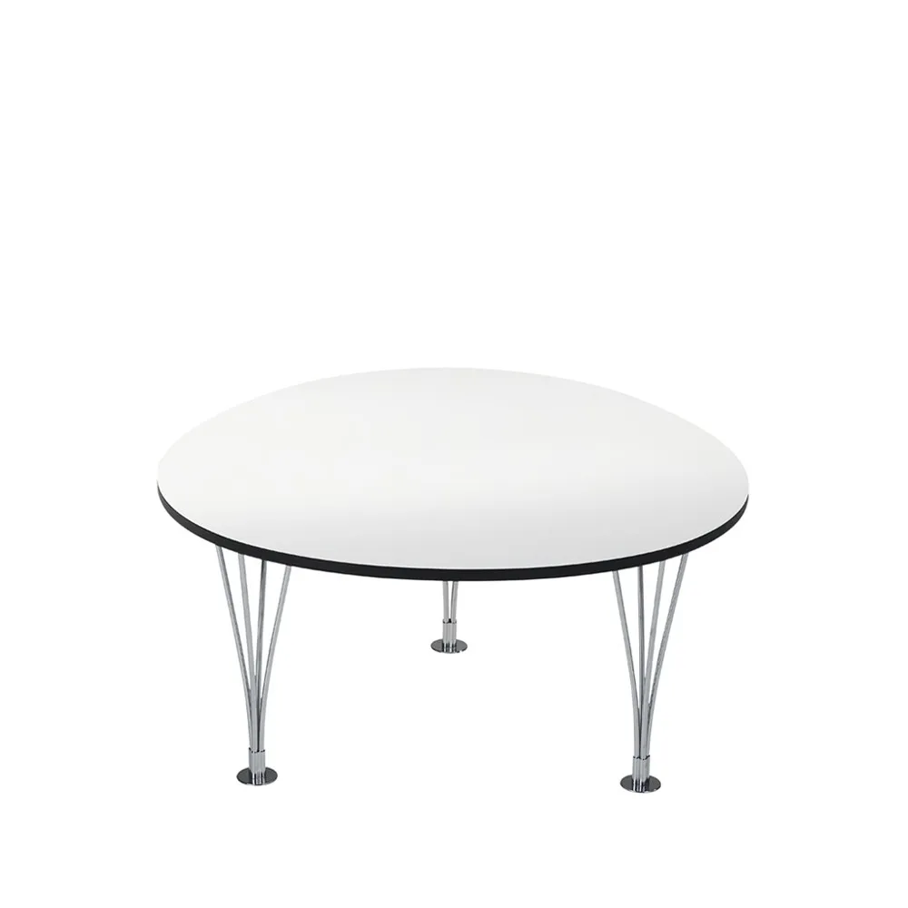 Mi 370 Trisuperellips bord, vit, svart kant, kromben Bruno Mathsson International