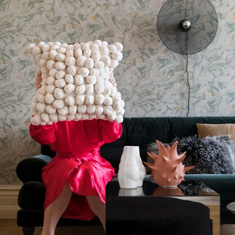Pom Pom kudde 45x45 cm, Off white Byon