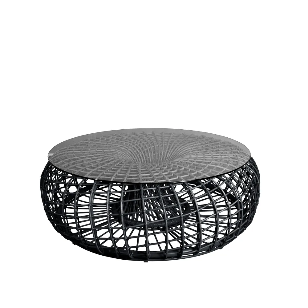 Nest bord/fotpall, Lava grey, stor, inkl. skiva i glas Cane-line