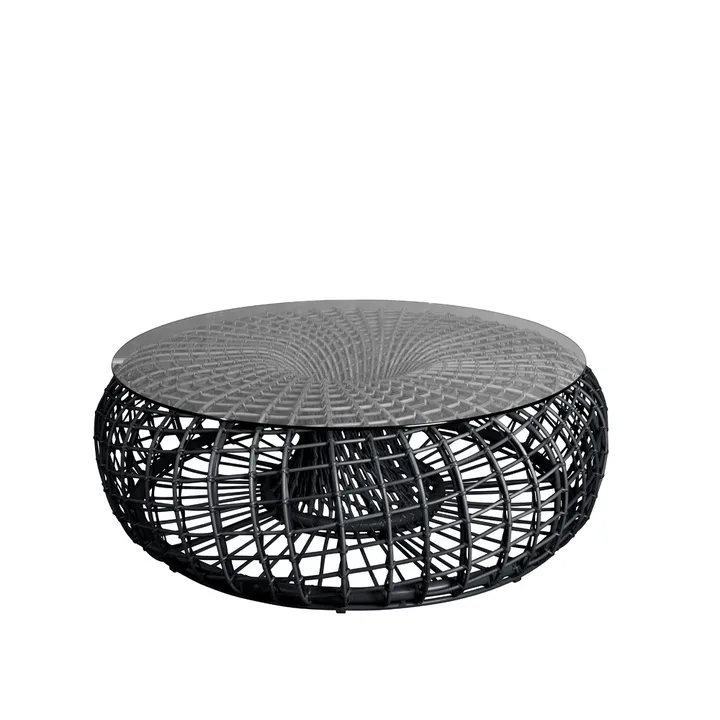 Nest bord/fotpall - Lava grey, stor, inkl. skiva i glas - Cane-line