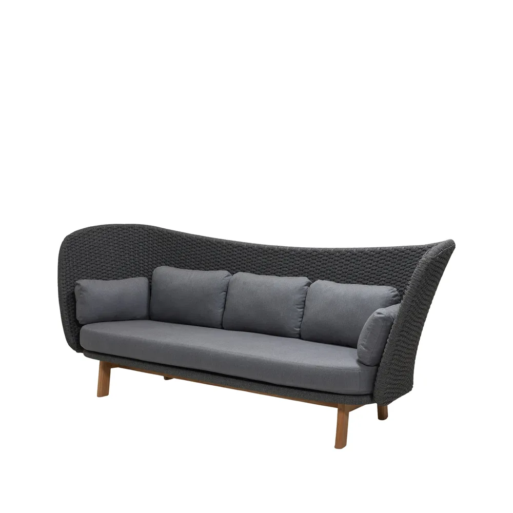 Peacock Wing 3-sits soffa, Cane-Line Natté dark grey, inkl. grå dynor, ben i teak Cane-line