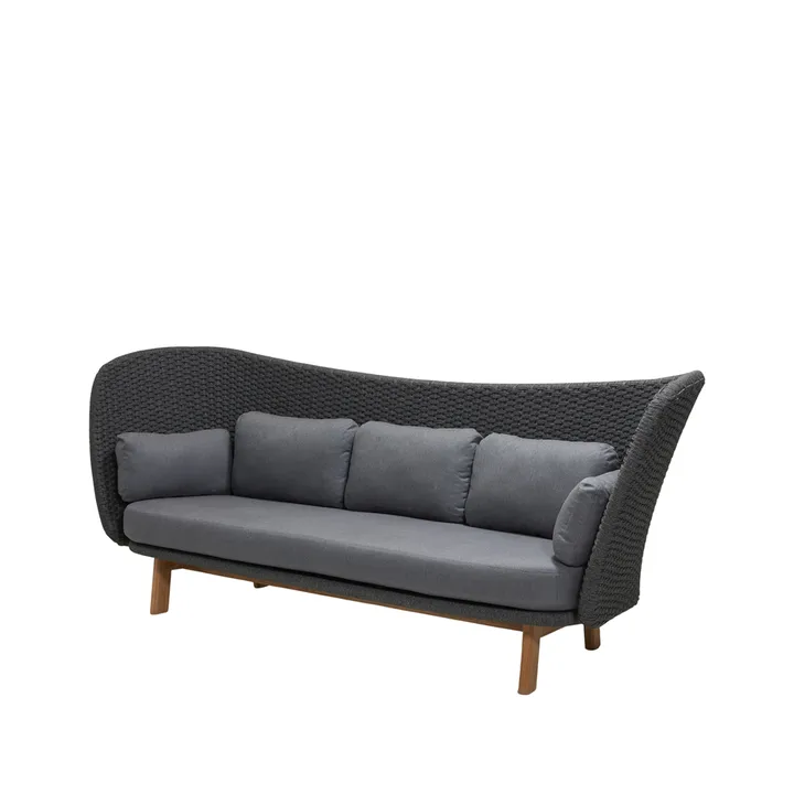 Peacock Wing 3-sits soffa - Cane-Line Natté dark grey, inkl. grå dynor, ben i teak - Cane-line