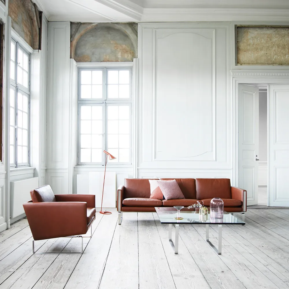 CH101 fåtölj, Loke 7150 läder-rostfritt stål Carl Hansen & Søn