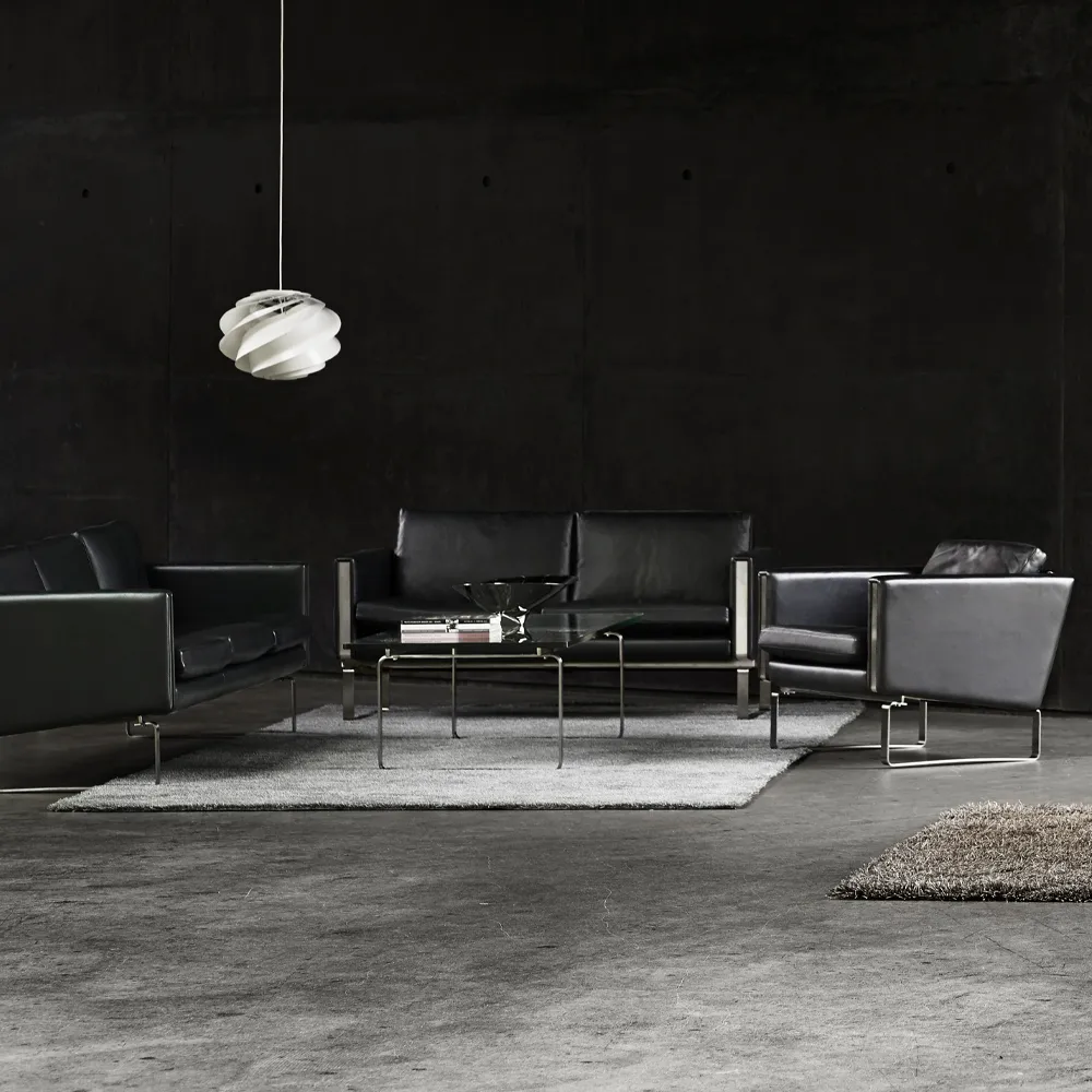 CH101 fåtölj, Sif 92 läder-rostfritt stål Carl Hansen & Søn