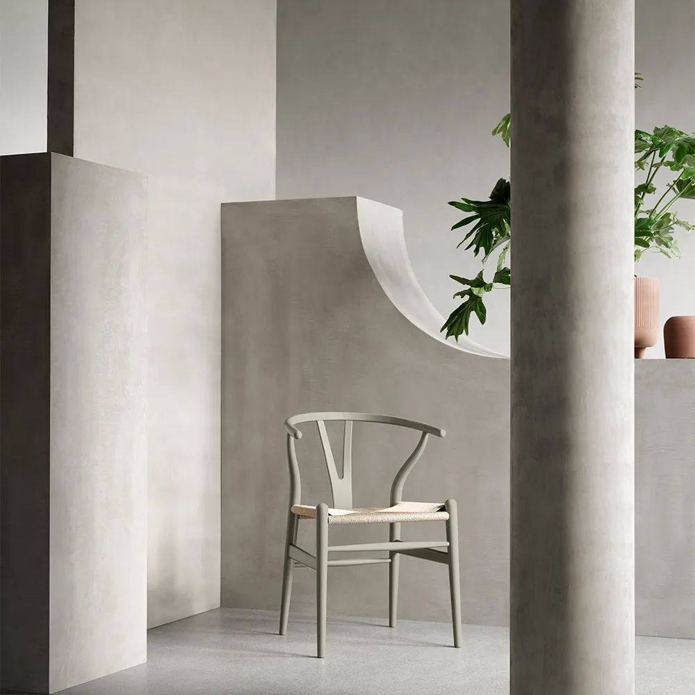CH24 Y-stol Soft Crawford Wegner, Clay (grå)-naturflätad Carl Hansen & Søn