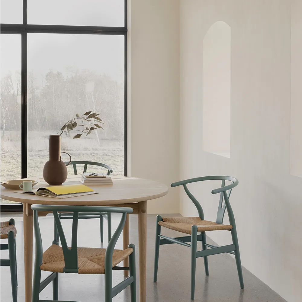 CH24 Y-stol Soft Crawford Wegner, Pewter (blågrön)-naturflätad Carl Hansen & Søn
