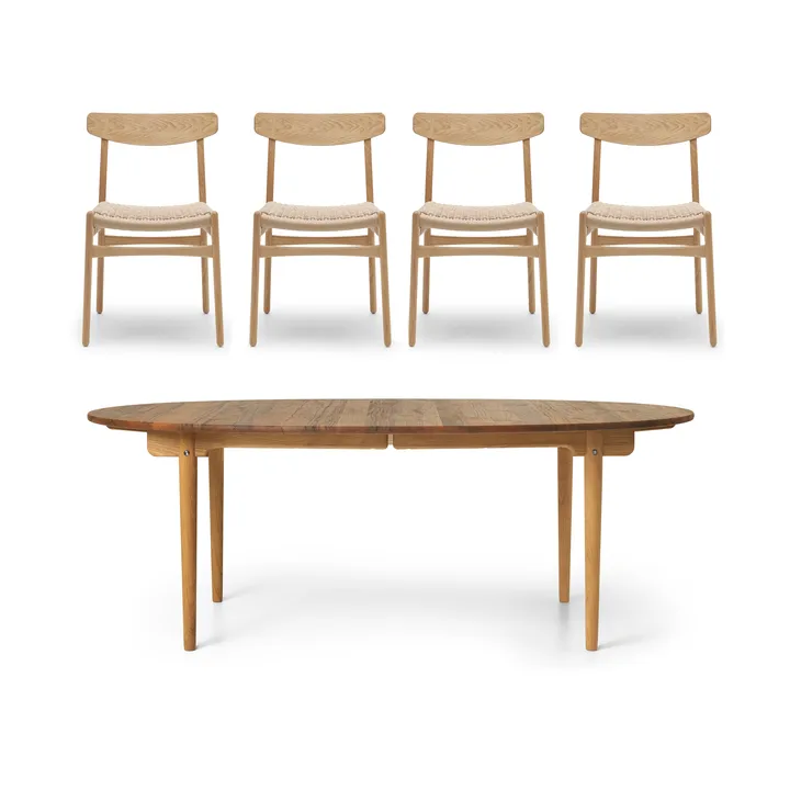 CH338 matbord & ilägg + CH23 stol 4-pack - Teak-ek - Carl Hansen & Søn