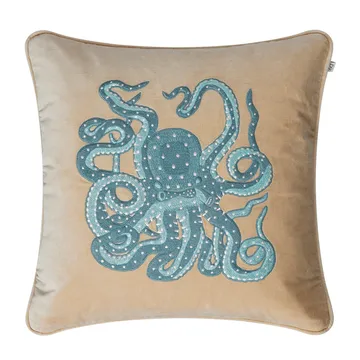 Embroidered Octopus kuddfodral 50x50 cm - Beige-aqua - Chhatwal & Jonsson