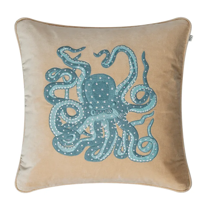 Embroidered Octopus kuddfodral 50x50 cm - Beige-aqua - Chhatwal & Jonsson