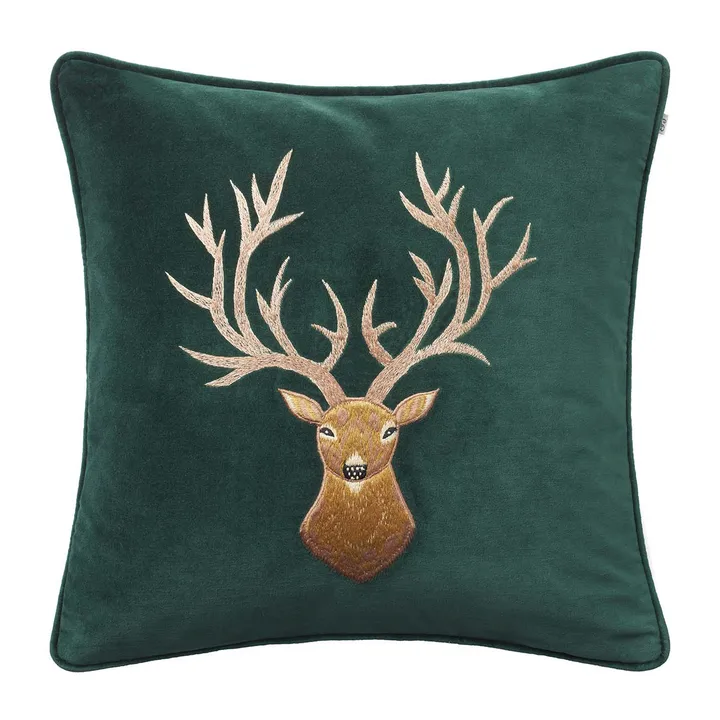 Embroidered Reindeer kuddfodral 50x50 cm - Green - Chhatwal & Jonsson