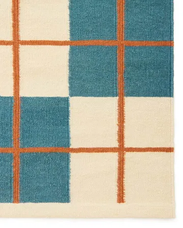Haveli matta 230x320 cm - Heaven blue-light khaki-rust - Chhatwal & Jonsson