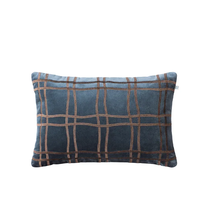 Tattersall kuddfodral - sea blue/cognac, 60x40 cm - Chhatwal & Jonsson