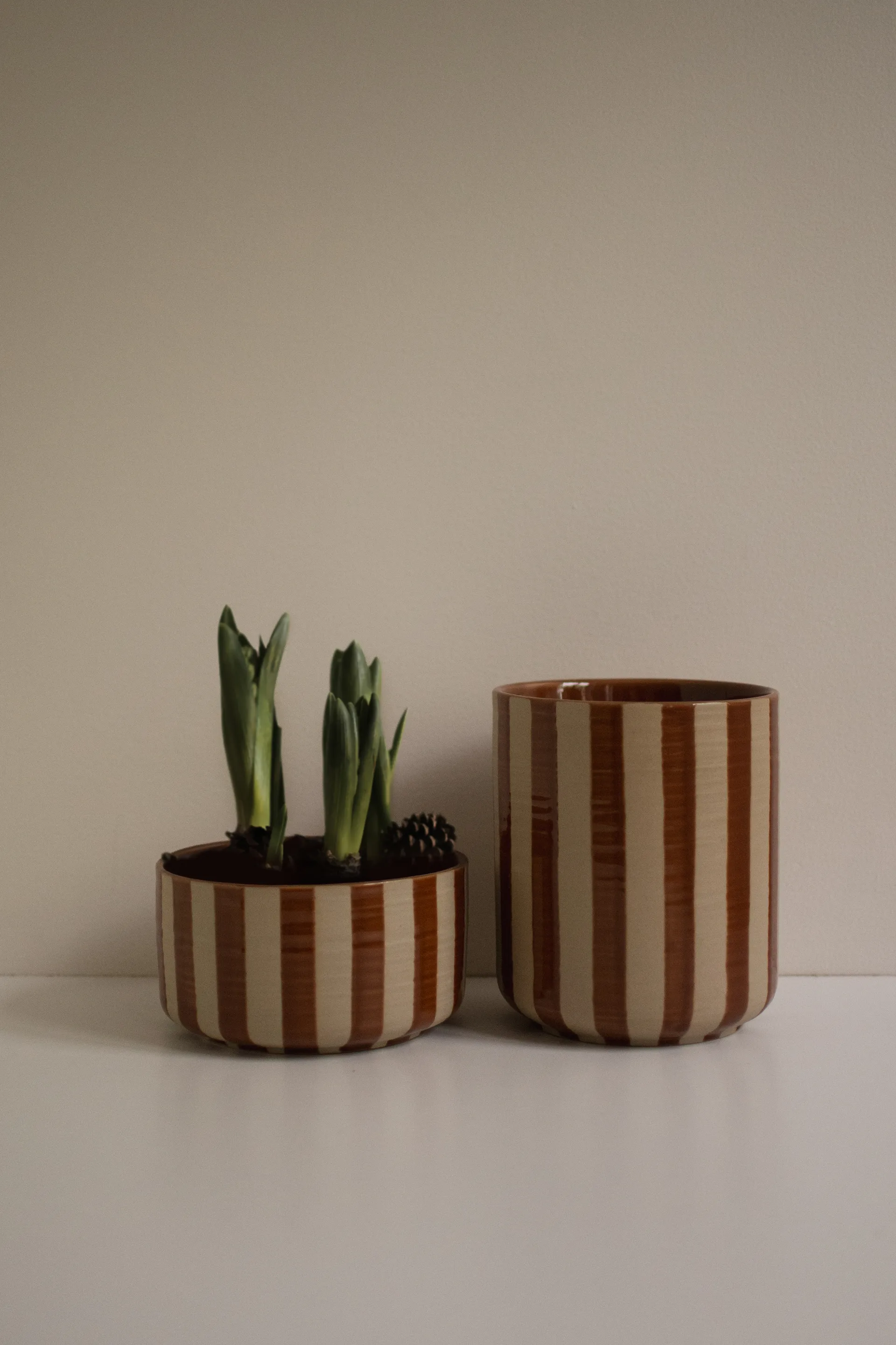 Line kruka Ø14x16 cm, Stripe nougat DBKD