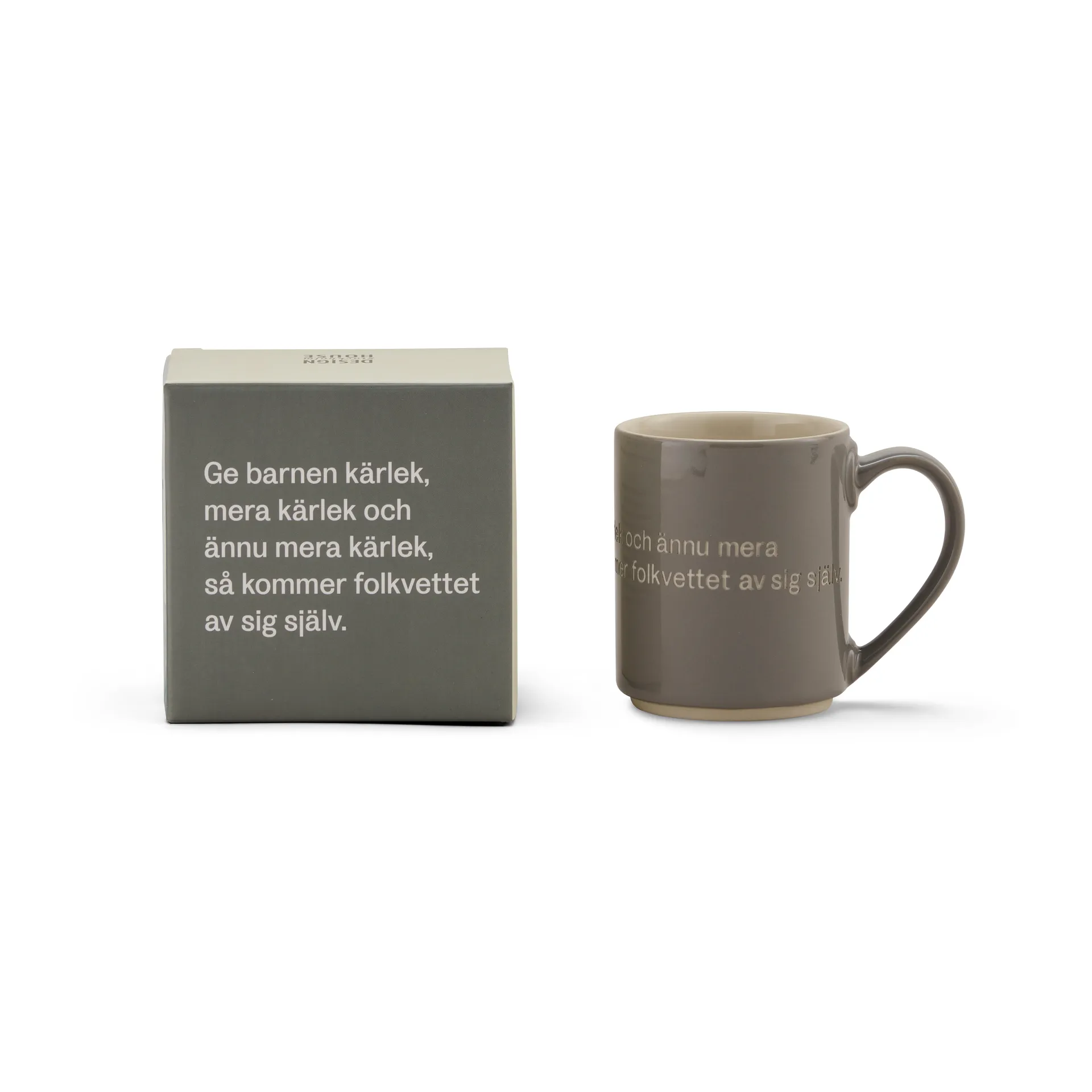 Astrid Lindgren mugg, ge barnen kärlek, svensk text Design House Stockholm