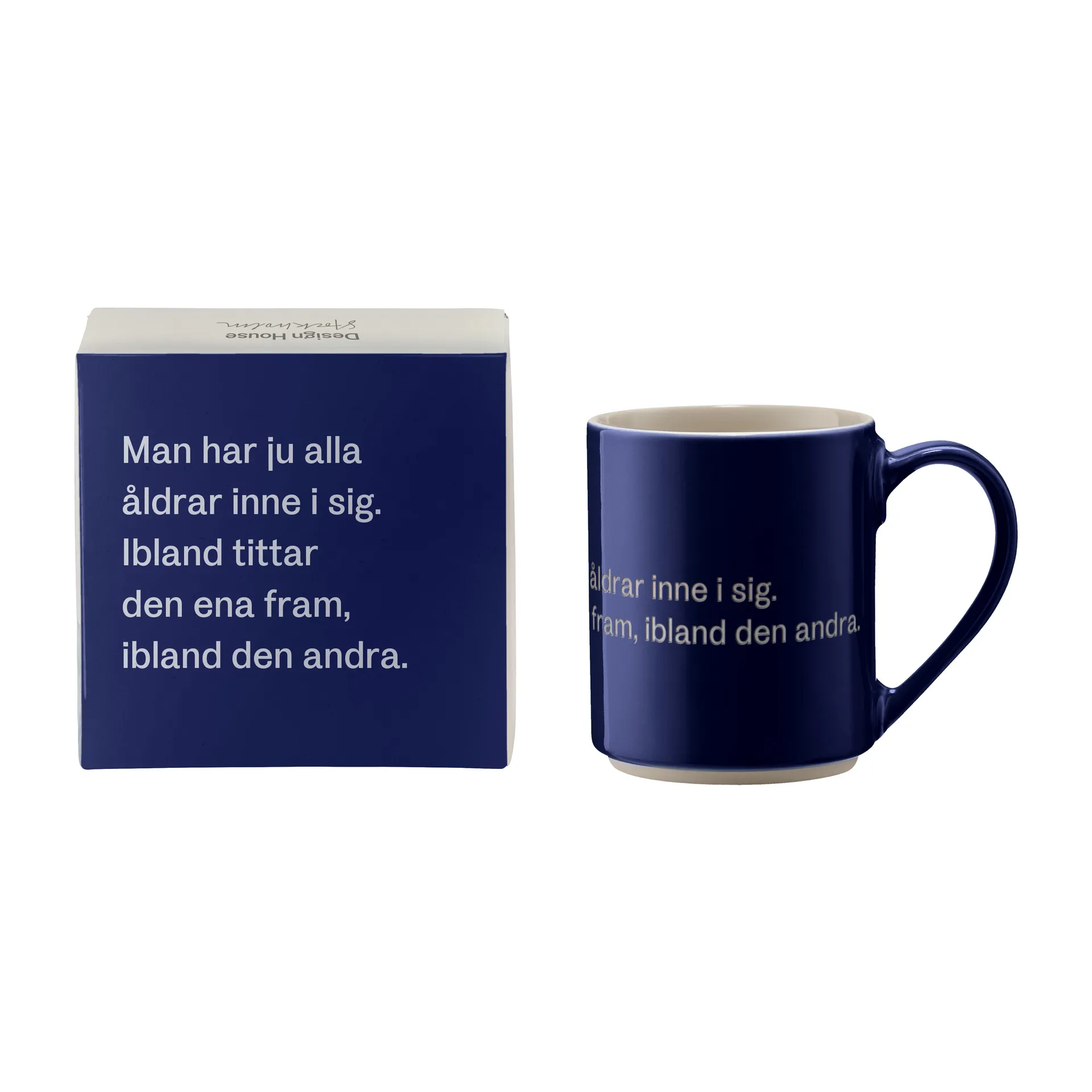 Astrid Lindgren mugg, man har ju alla åldrar, Svenskt text Design House Stockholm