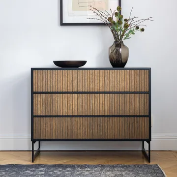 Line byrå - walnut/black, 3 lådor, svarta metallben - Englesson