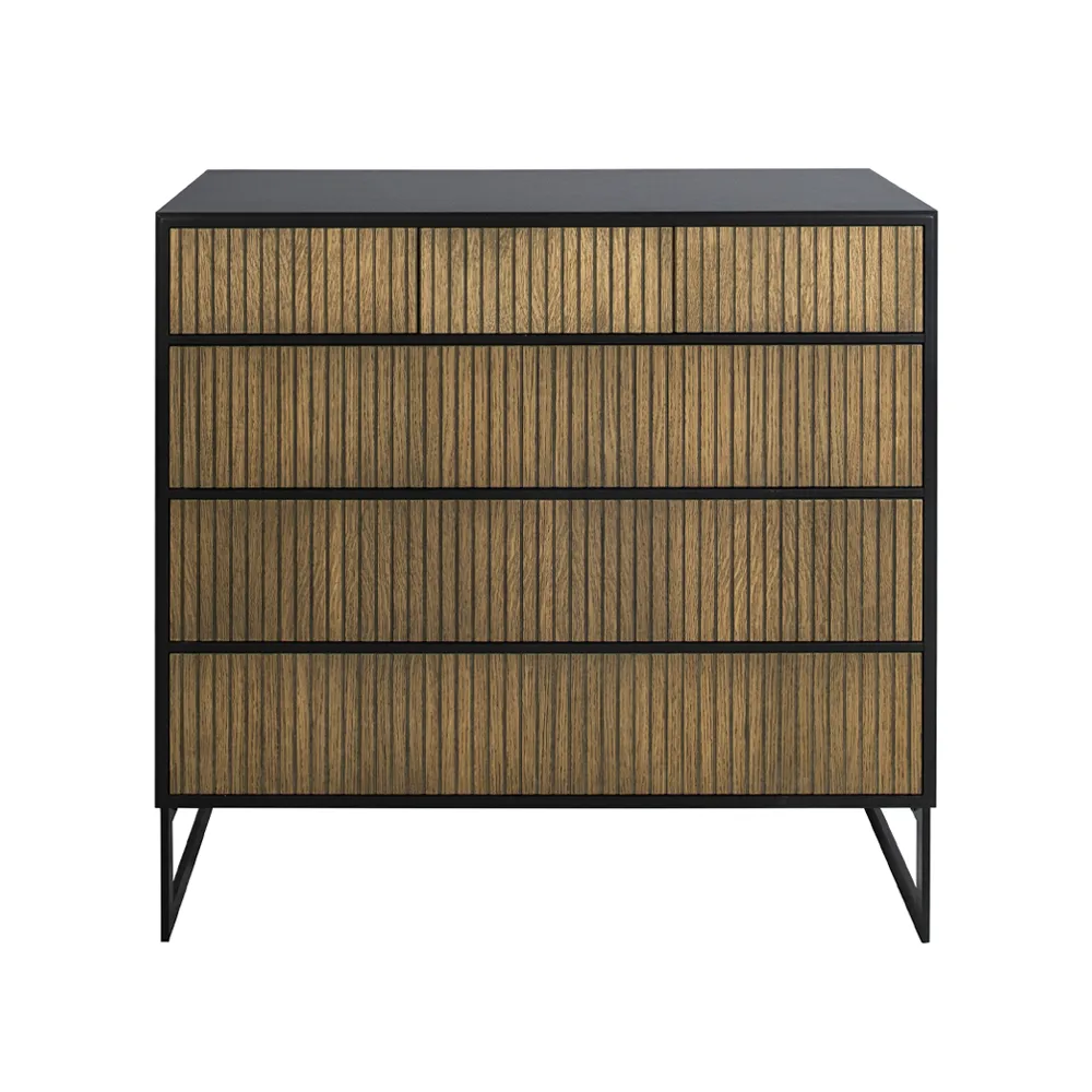 Line Hög byrå, walnut/black, 3+3 lådor, svarta metallben Englesson
