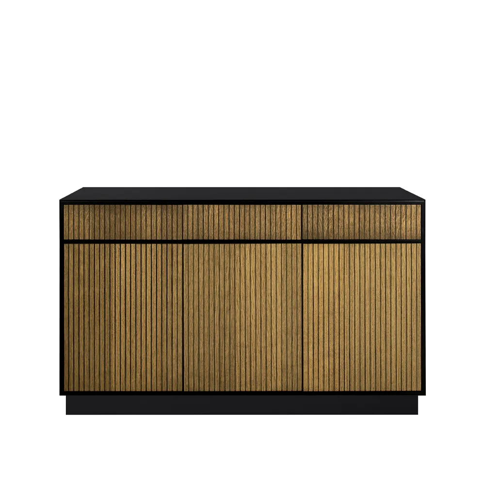 Line Hög skänk, walnut/black, 3dörrar+3lådor+1+1hylla, sockel Englesson