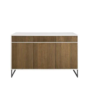 Line Hög skänk - walnut/white, 3dörrar+3lådor+1+1hylla, kromben - Englesson