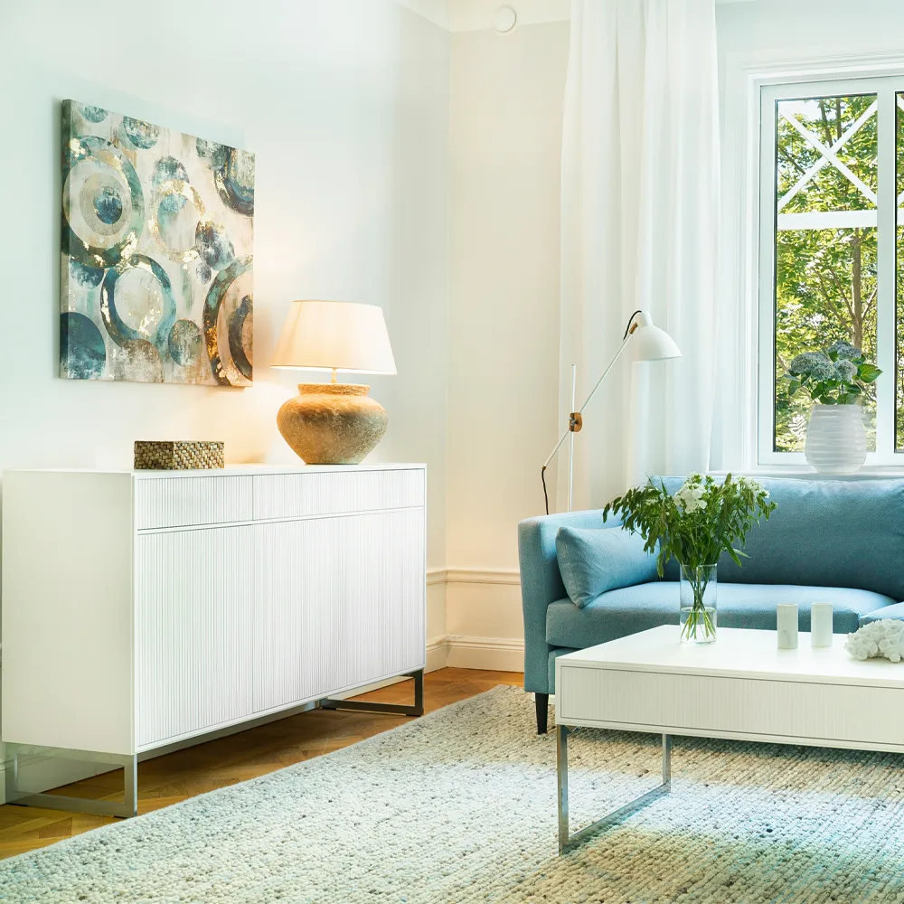 Line Hög skänk, white, 2dörrar+2lådor+1hylla, kromben Englesson