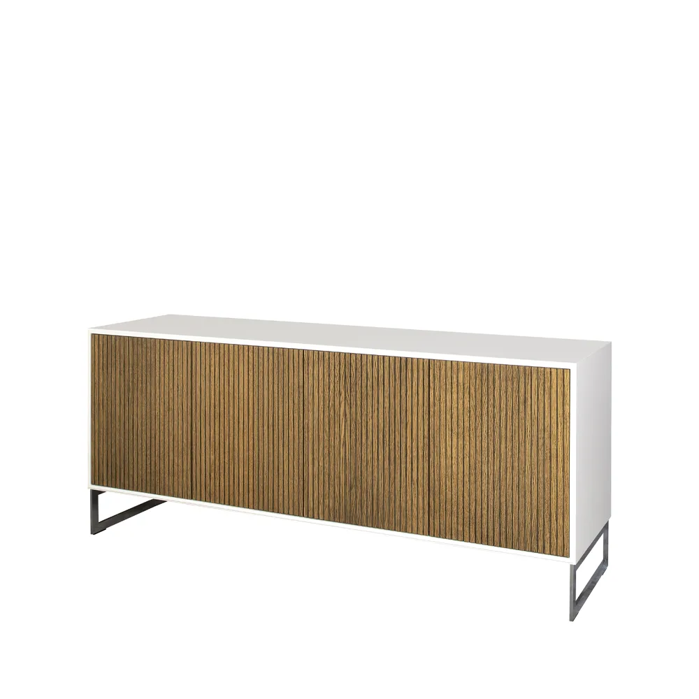 Line skänk, walnut/white, 4dörrar+1+1hyllor, kromben Englesson