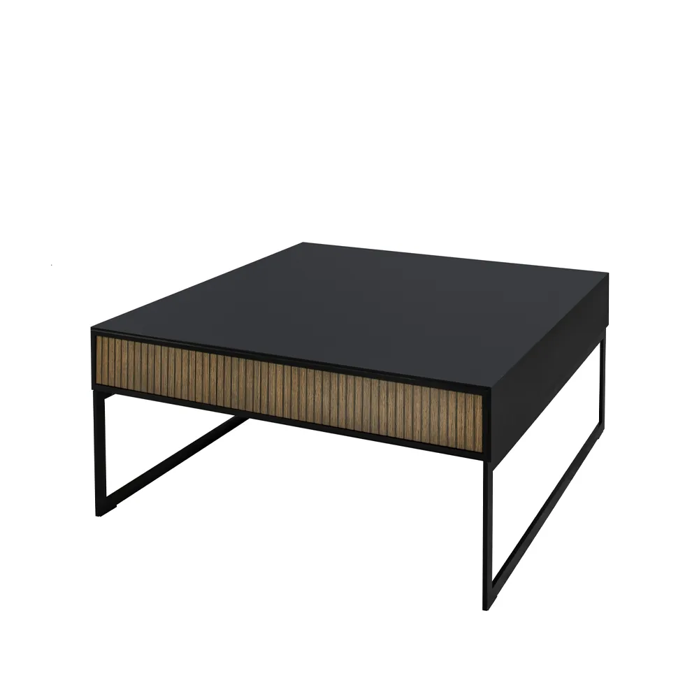 Line soffbord 100x100 cm, Walnut/black, svarta metallben Englesson