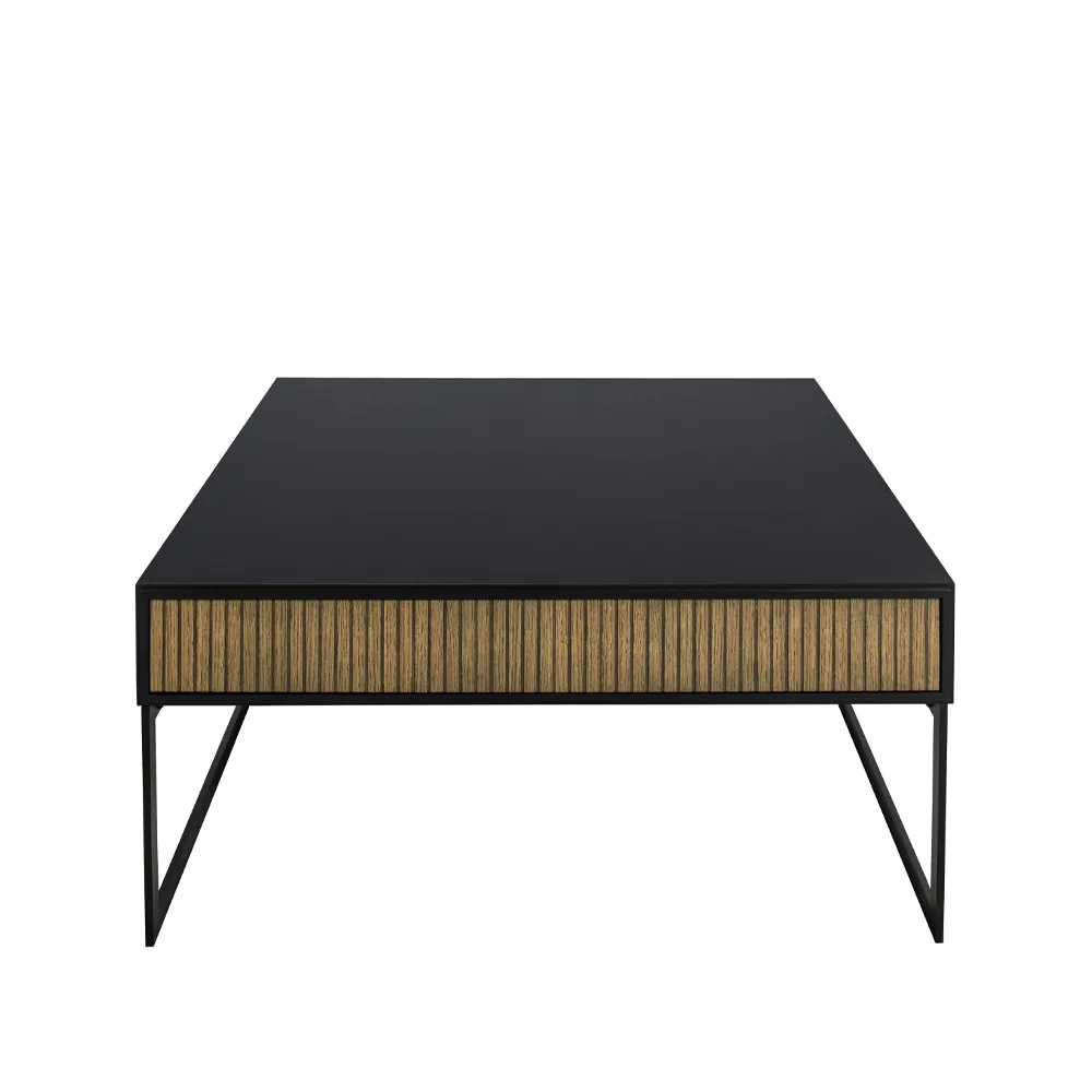 Line soffbord 100x100 cm, Walnut/black, svarta metallben Englesson