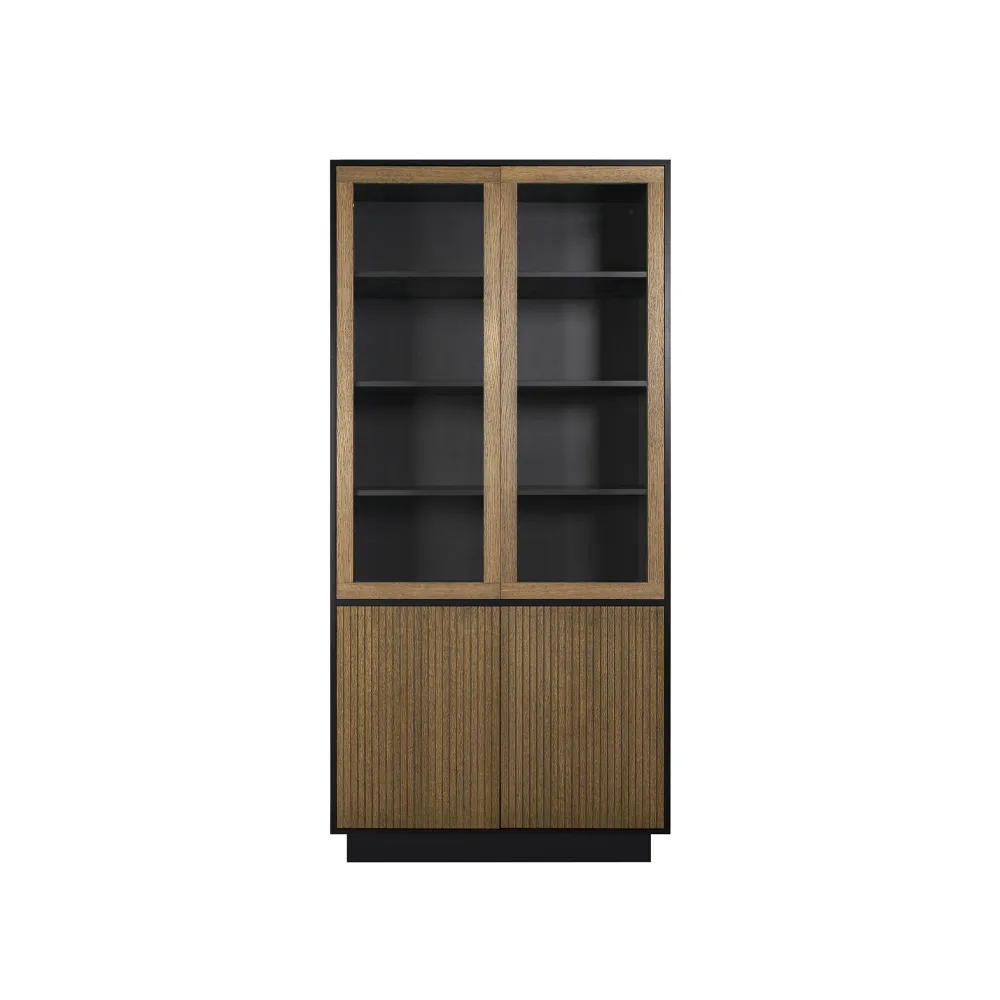 Line vitrinskåp, walnut/black, 2+2dörrar+3+1hyllor, sockel Englesson