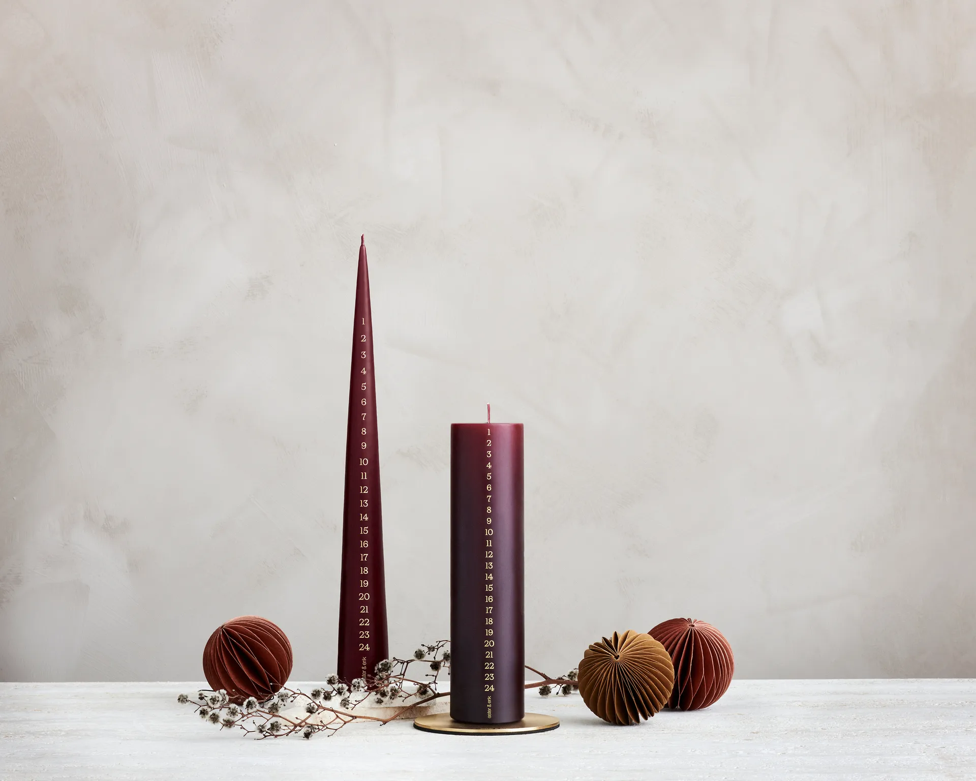 ester & erik kalenderljus 37 cm, 44/2 deep wine ester & erik