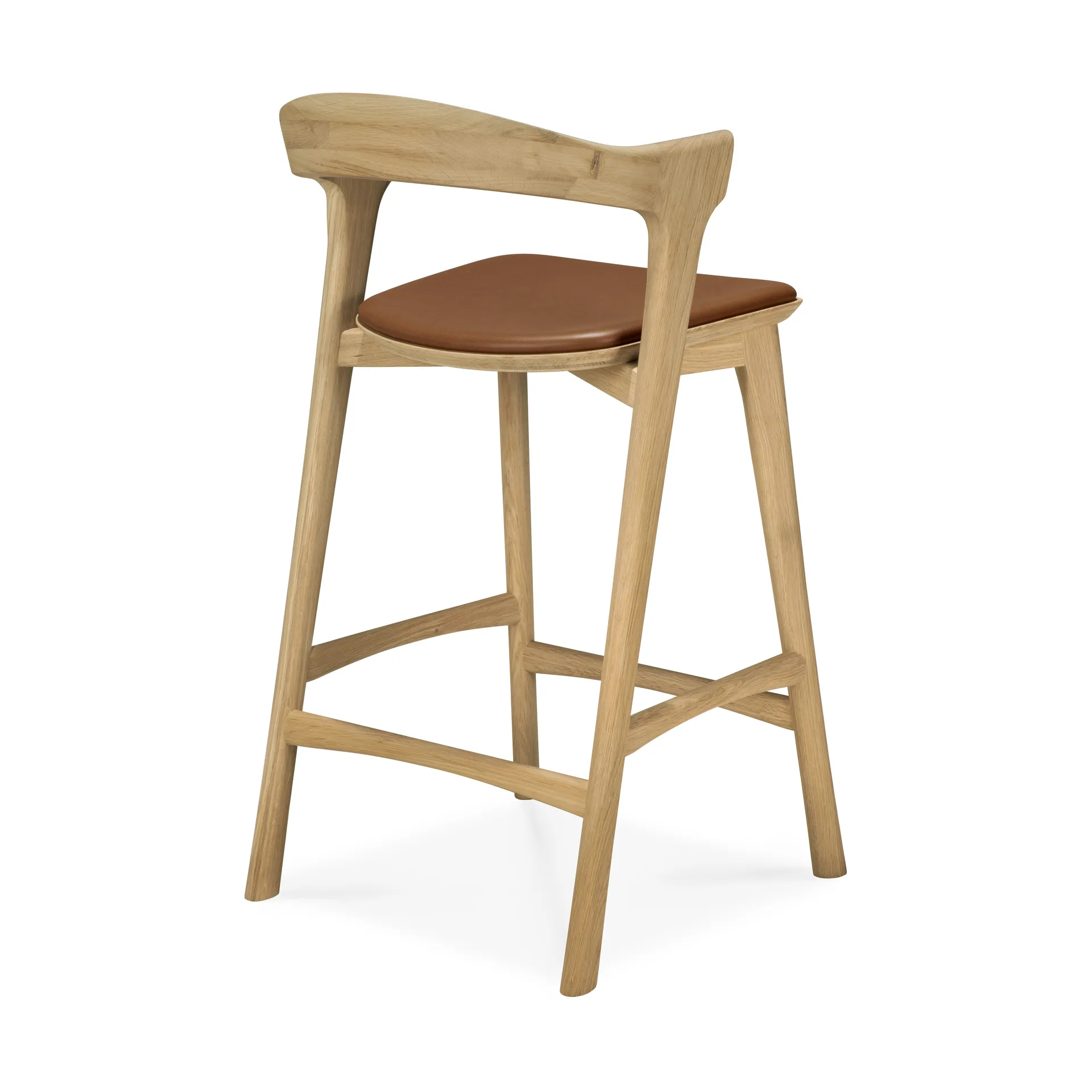 Bok barstol, Lackerad ek-läder Cognac, 65 cm Ethnicraft