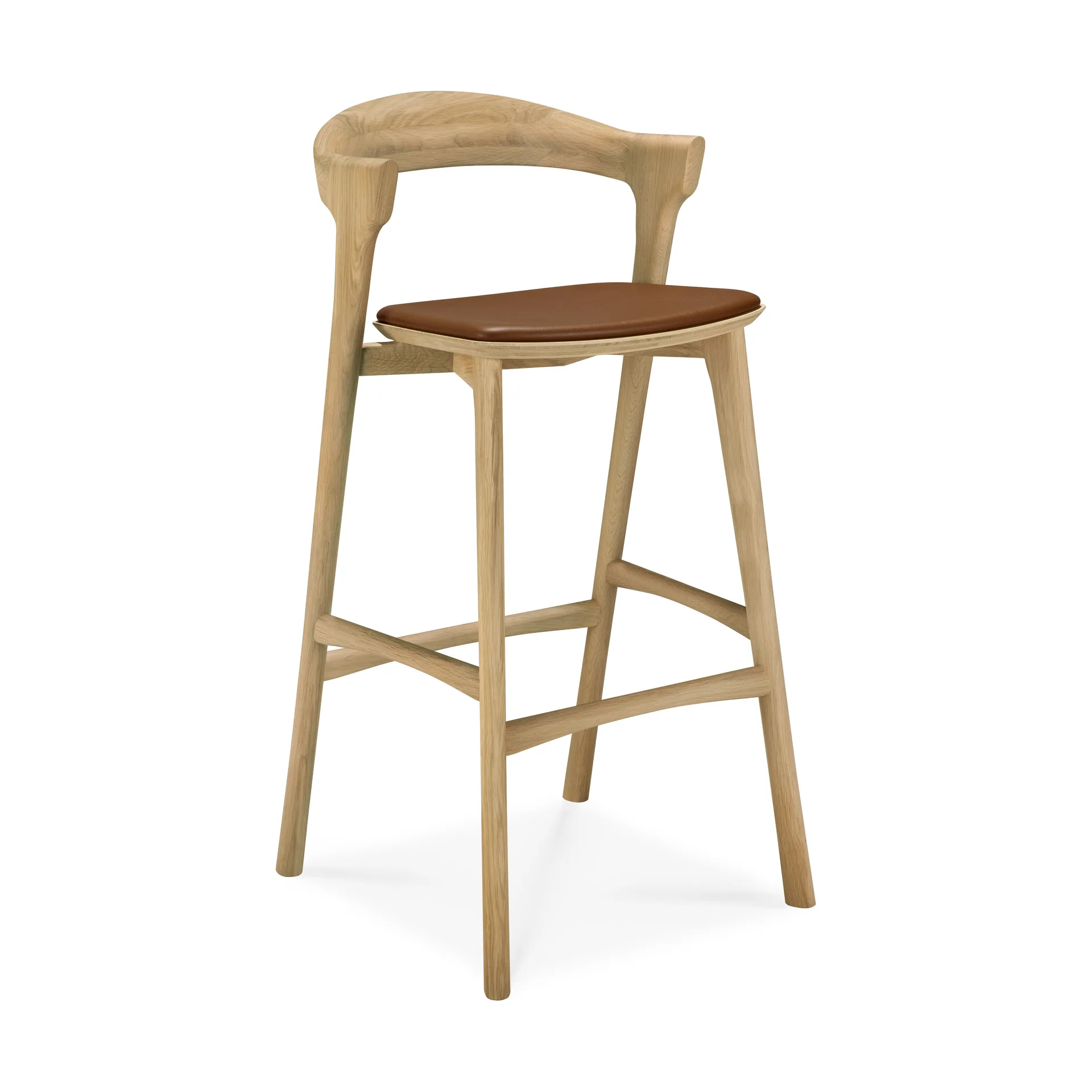 Bok barstol, Lackerad ek-läder Cognac, 75 cm Ethnicraft