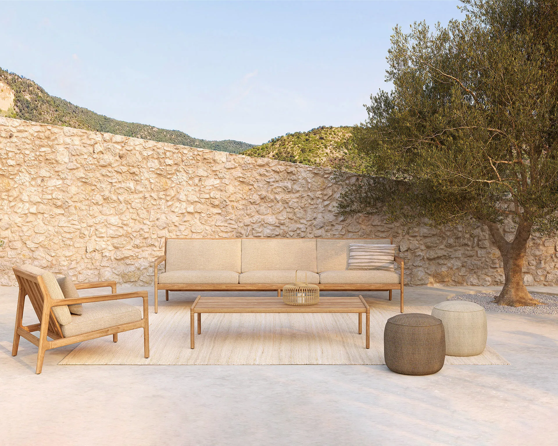 Jack outdoor 3-sits soffa svartbetsad teak, Natural Ethnicraft