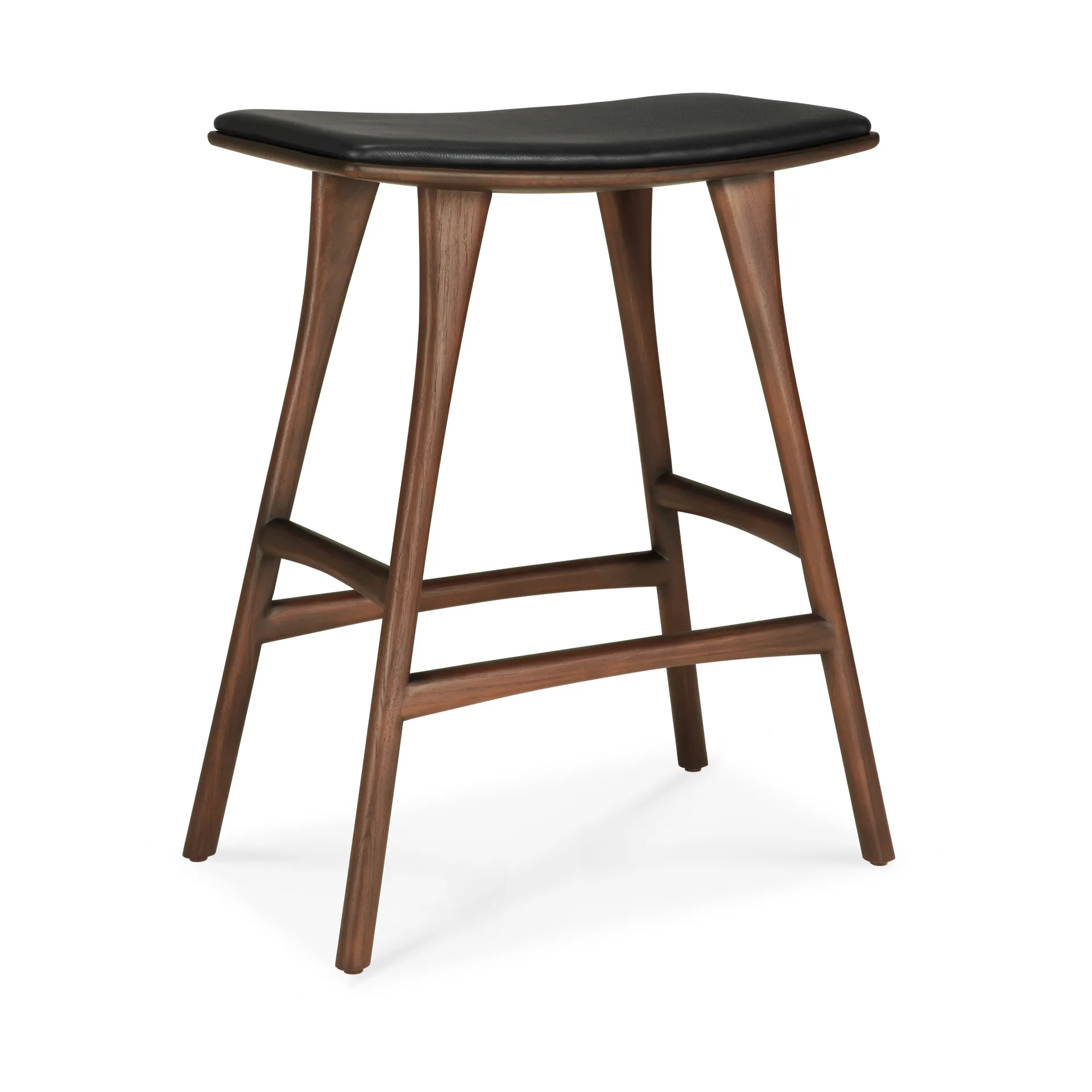 Osso barpall, Teak-black leather, 65 cm Ethnicraft
