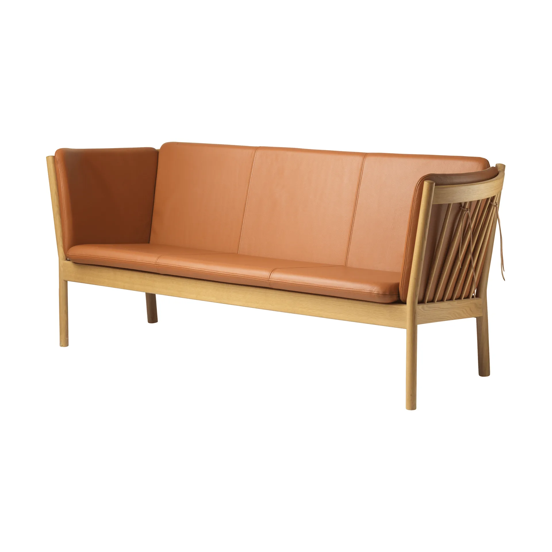 J149 soffa, Läder cognac-lackerad ek, 3-sits FDB Møbler