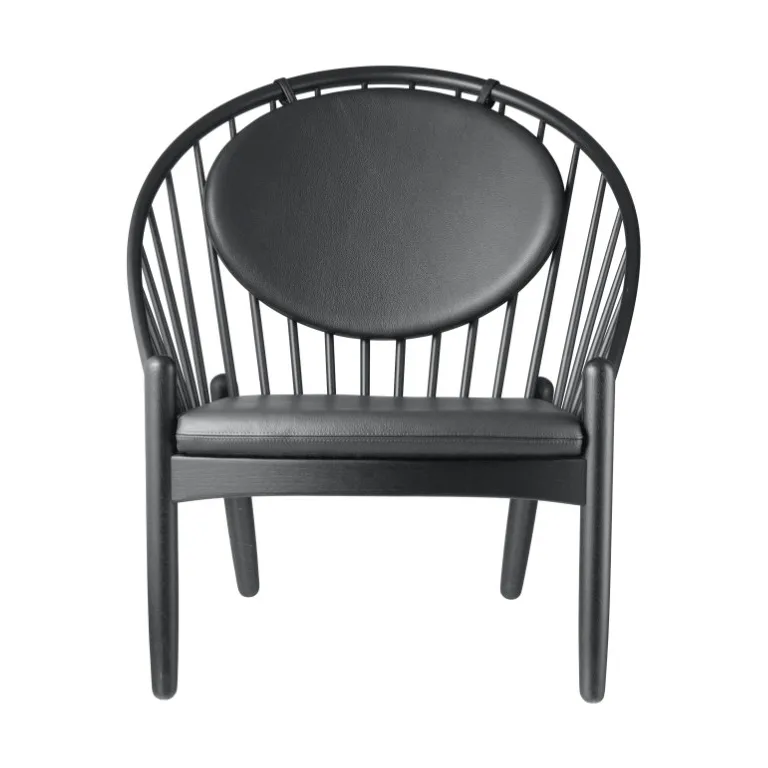 J166 Jørna stol, Oak black painted-black leather FDB Møbler