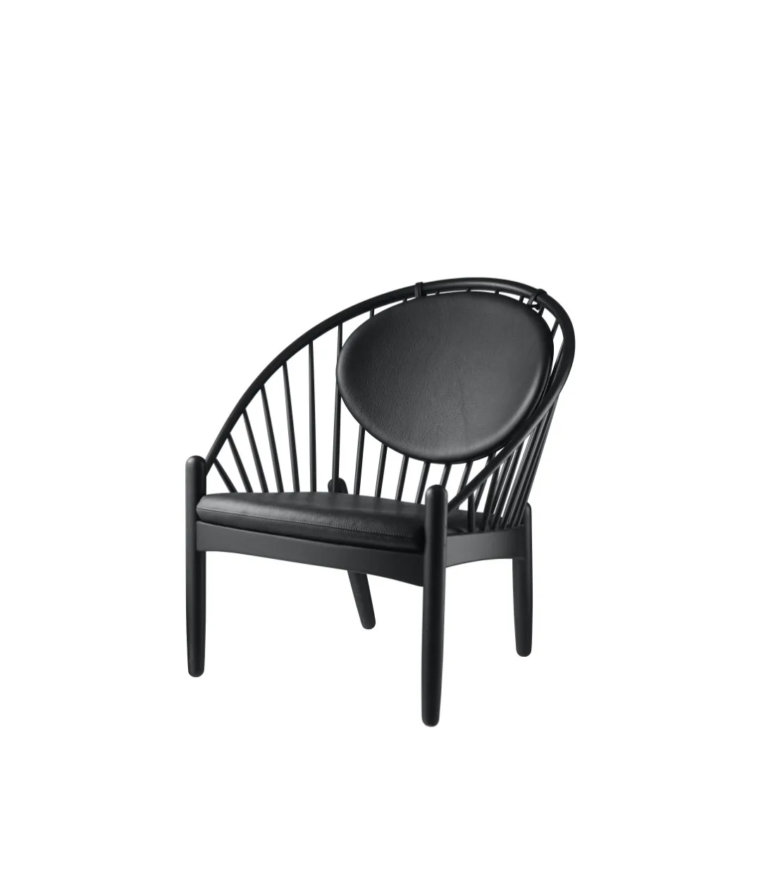 J166 Jørna stol, Oak black painted-black leather FDB Møbler