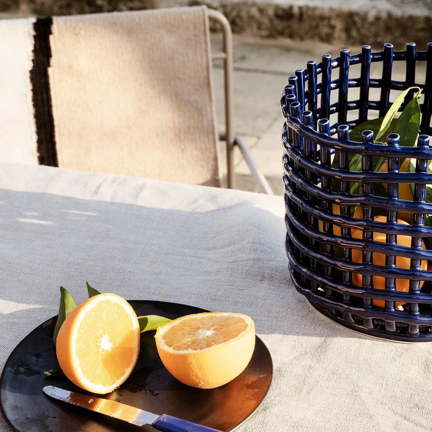 Ceramic flätad korg Ø23,5 cm, Blå Ferm Living