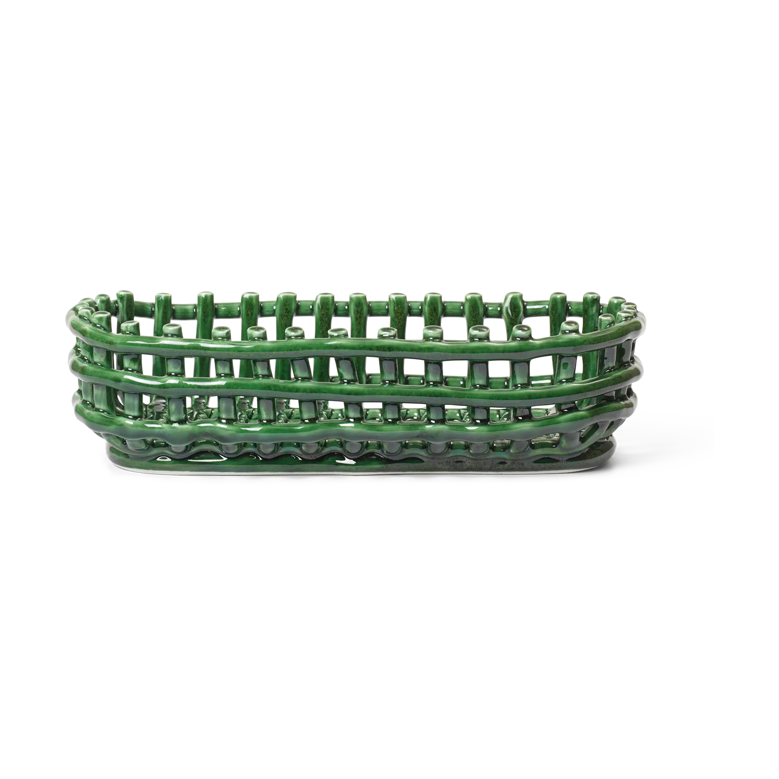 Ceramic flätad korg oval 15x30 cm, Emerald Green Ferm Living